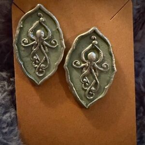 Green & Silver Octopus Handmade Polymer Clay Earrings